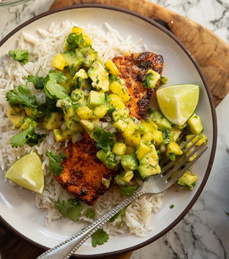Chipotle Salmon with Mango Avocado Salsa