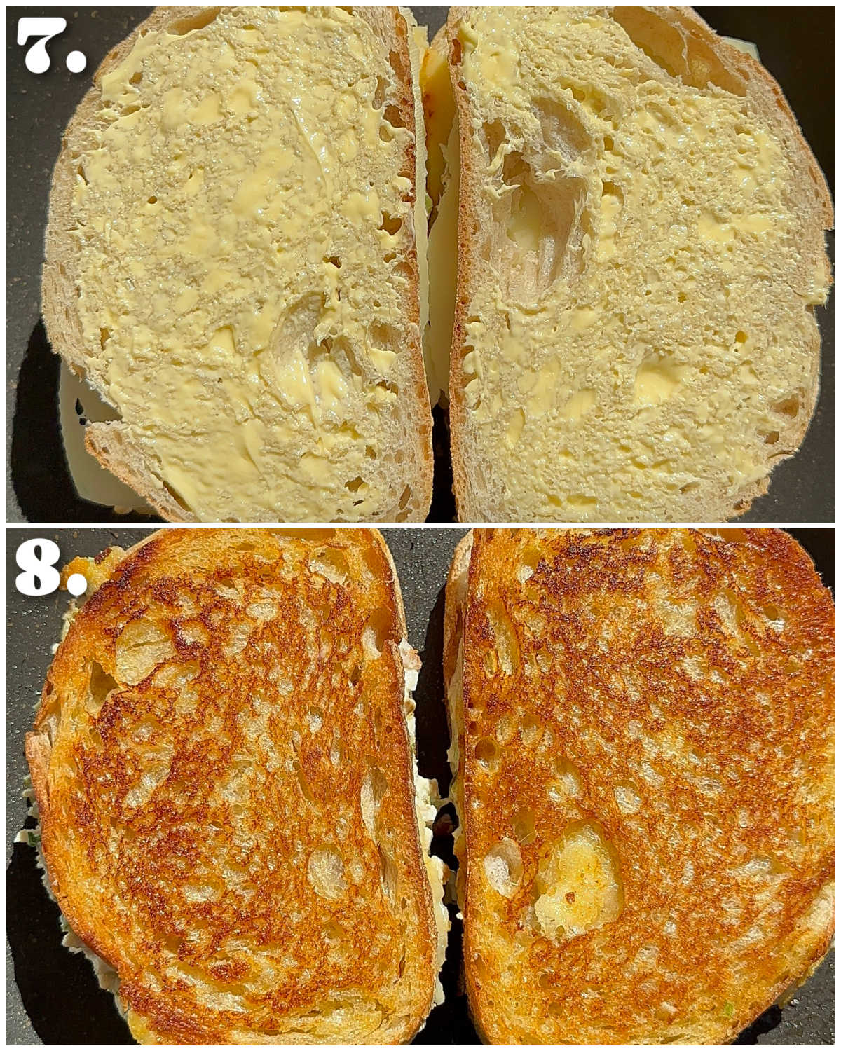 2 step by step photos showing how to cook a chicken melt